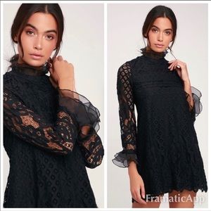 Love and Joy Black Lace Long Sleeve Shift Dress